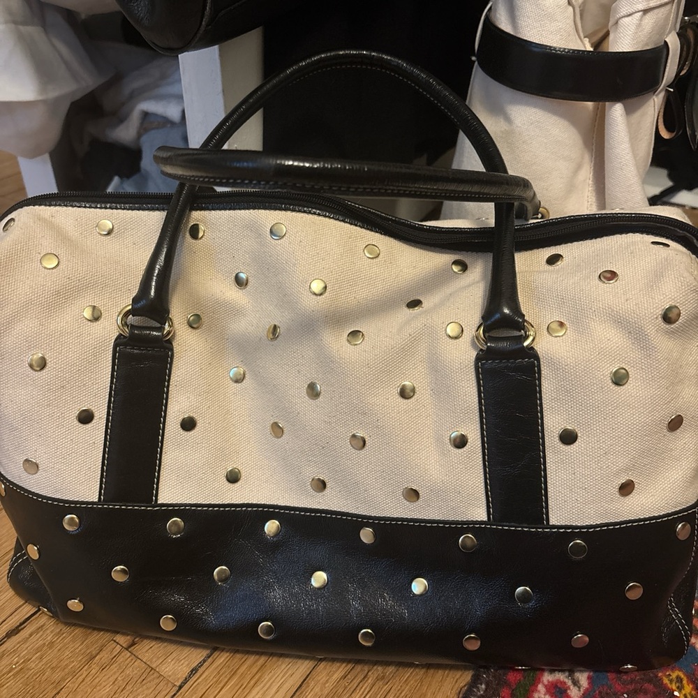 Issac Mizrahi Studded Black and Cream Handbag